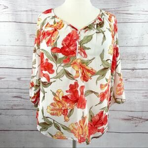 Chaps floral coral light weight crepe semi sheer